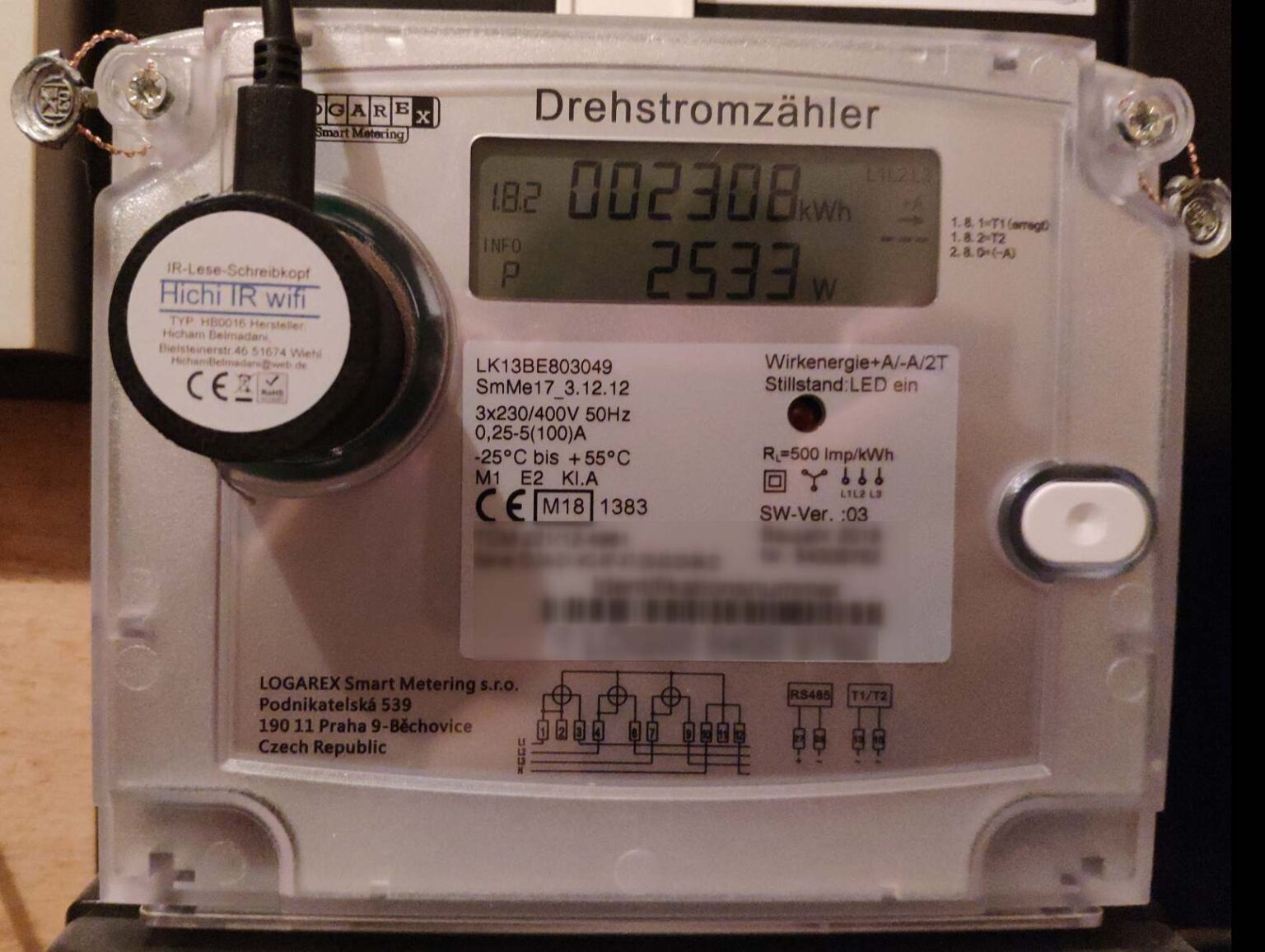 [Home Assistant] Stromzähler auslesen LOGAREX LK13BE803049 nocin.eu